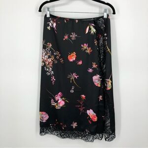 Victoria’s Secret Slip Pencil Skirt Womens Medium Black Floral Slit NWT Wrap